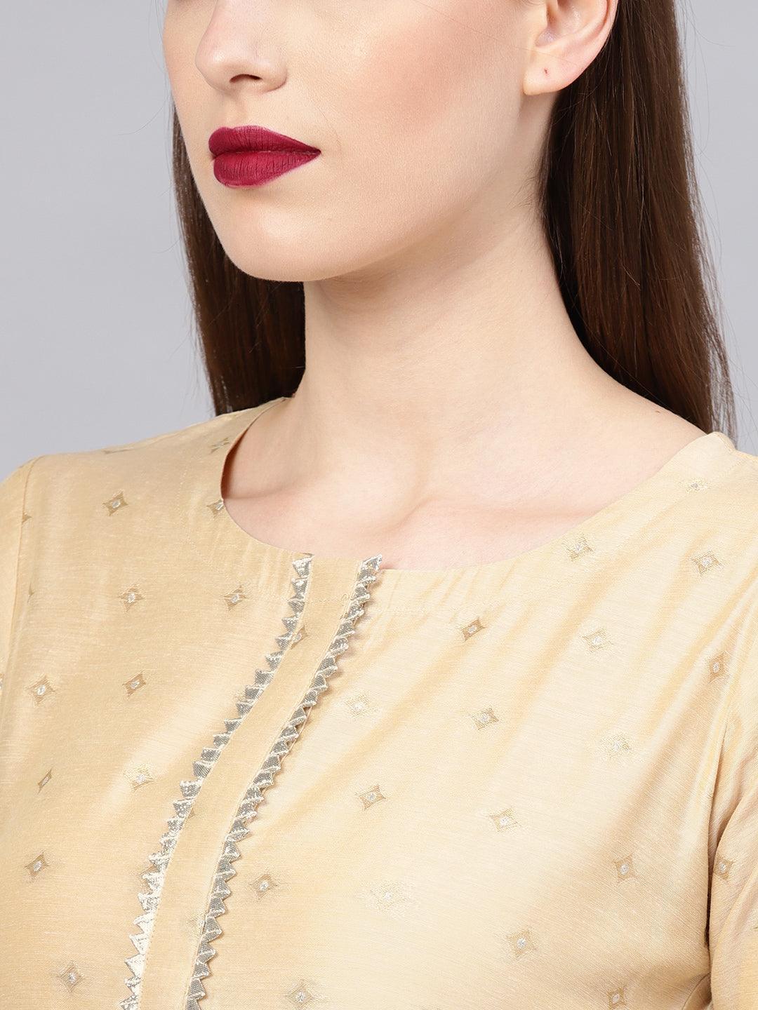 Beige Embroidered Chanderi Silk Straight Kurta With Palazzos & Dupatta
Beige Embroidered Chanderi Silk Straight Kurta With Palazzos & Dupatta