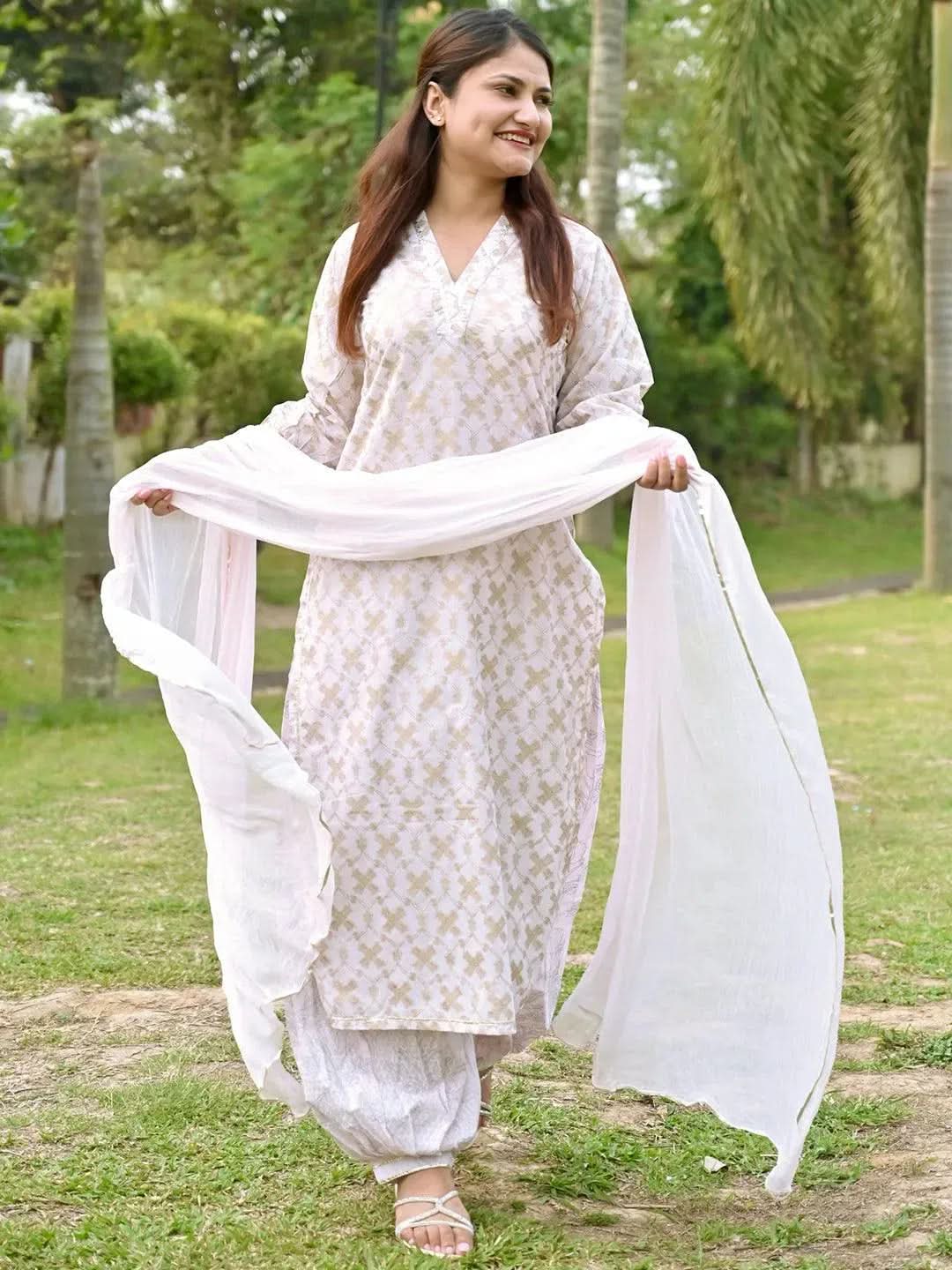 Summer Punjabi Suits For Girls Pink Printed Cotton Straight Kurta