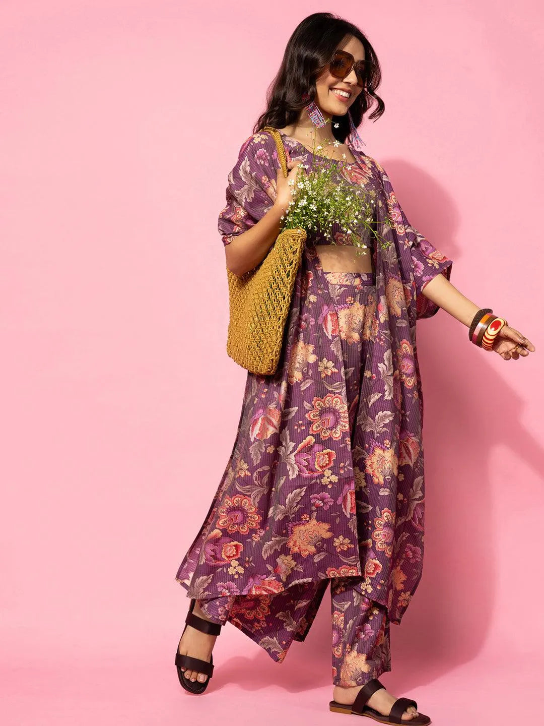 Wine Printed Cotton Co-Ords - Libas