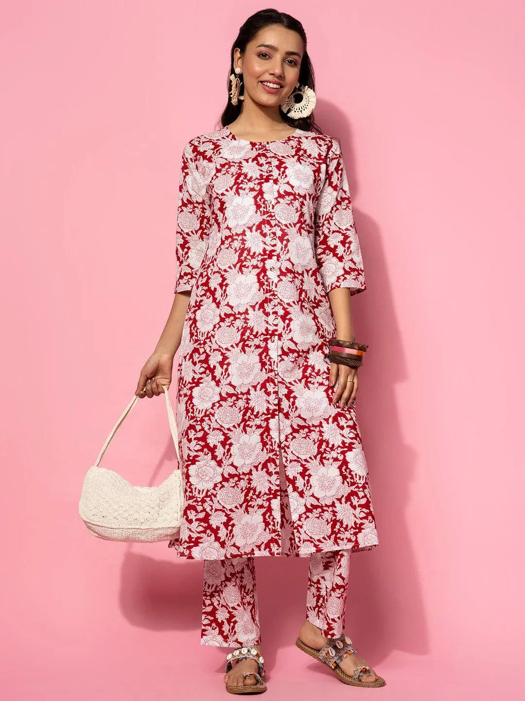 Maroon Printed Cotton Co-Ords Online at Rs.1080 | Libas