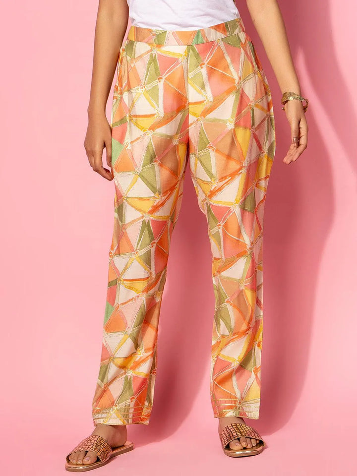Peach Printed Silk Blend Co-Ords - Libas