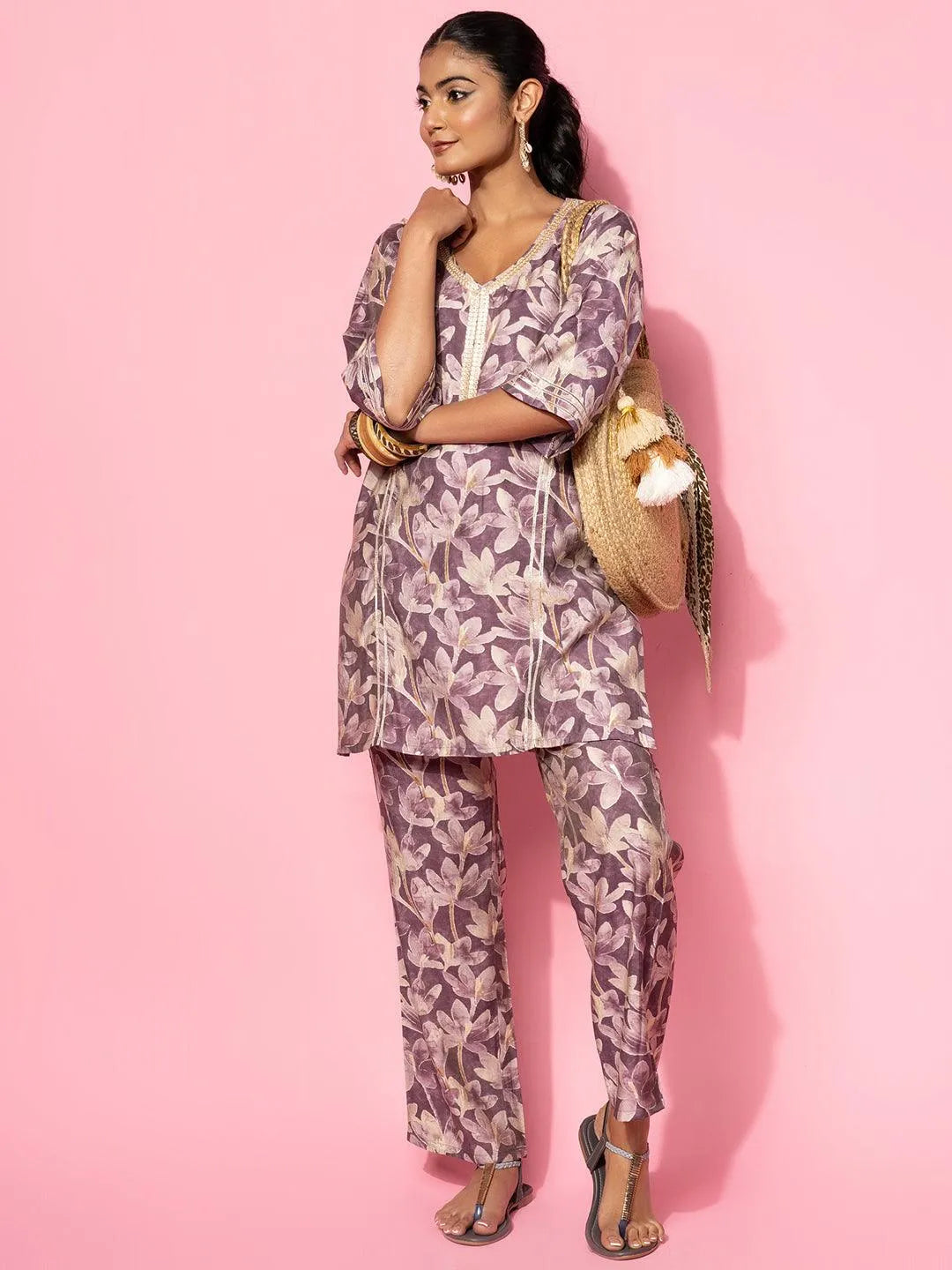 Purple Printed Silk Blend Co-Ords Online at Rs.1379 | Libas
