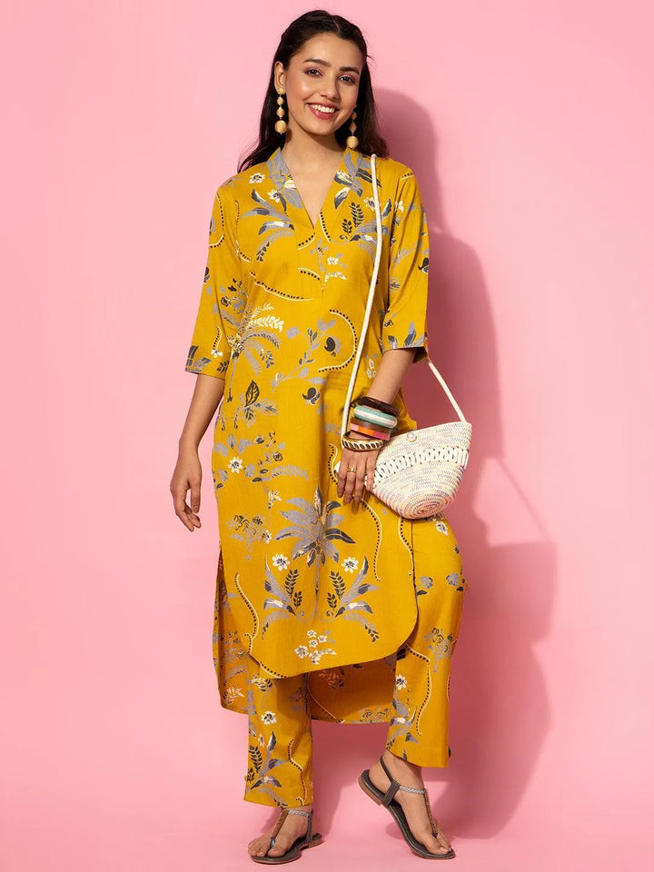 Mustard Printed Cotton Co-Ords - Libas