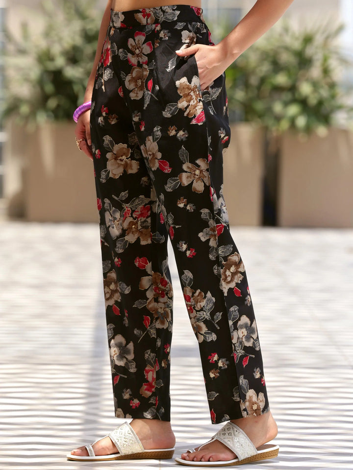 Black Printed Silk Blend Co-Ords - Libas