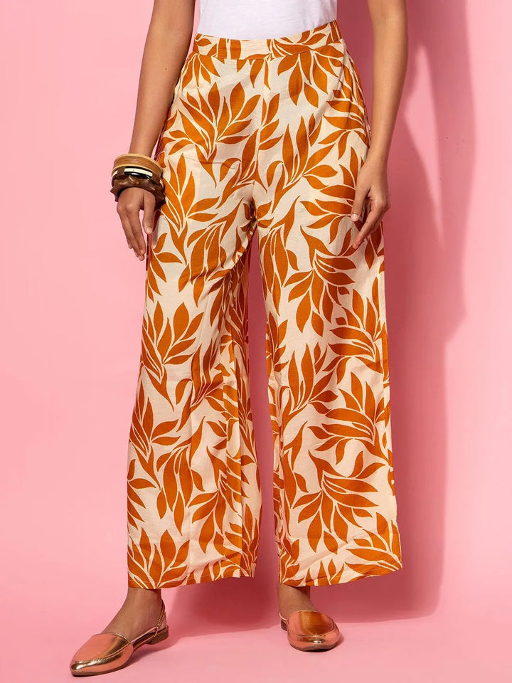 Beige Printed Silk Blend Co-Ords - Libas