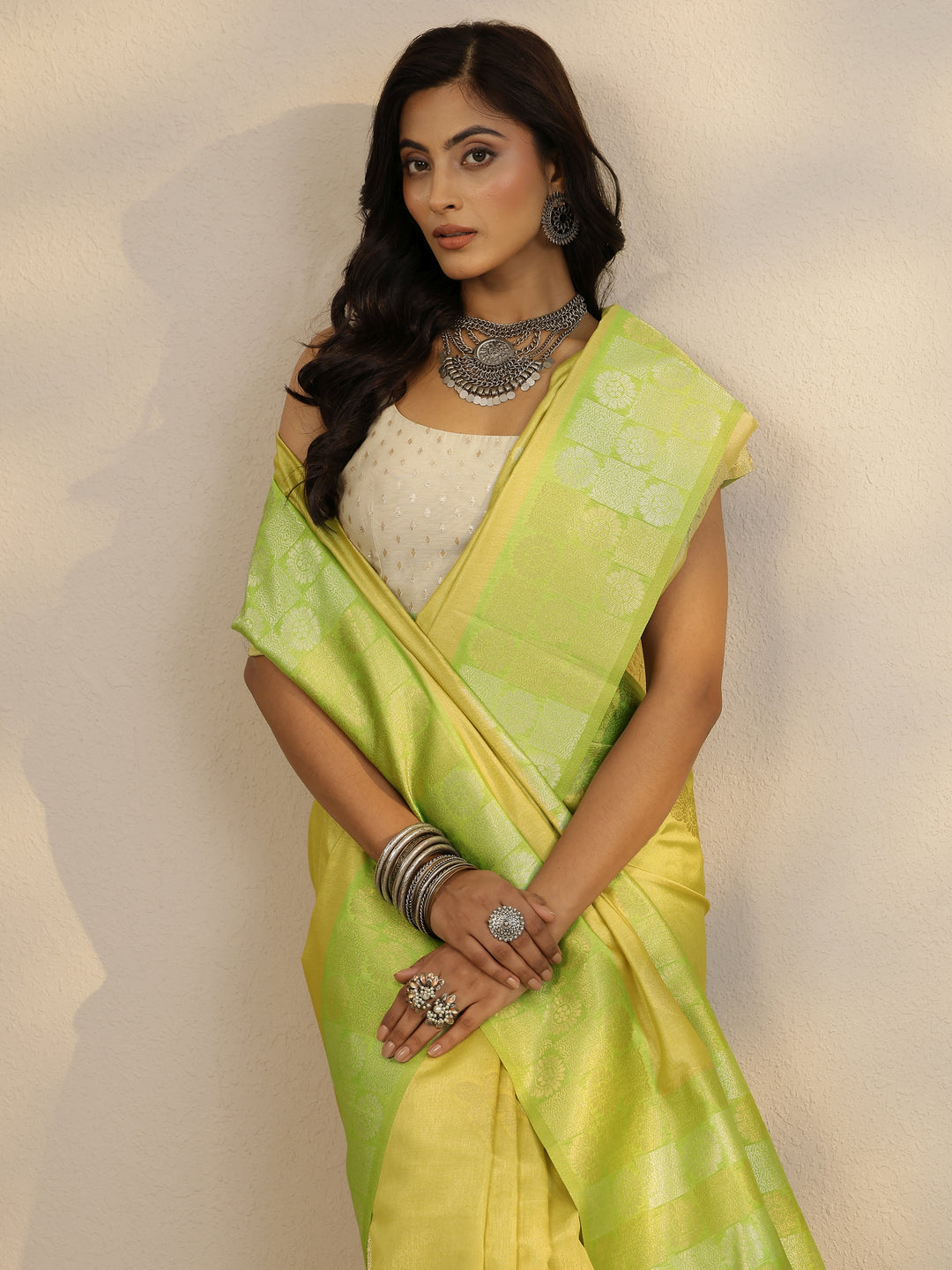 Mustard Woven Design Silk Blend Saree With Unstitched Blouse Piece