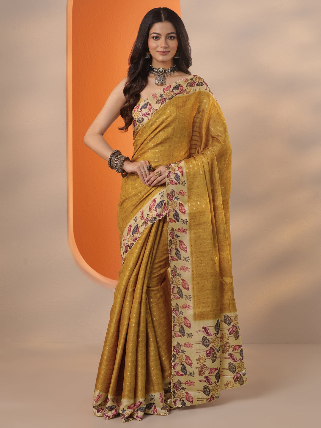 Mustard Woven Design Silk Blend Saree With Unstitched Blouse Piece