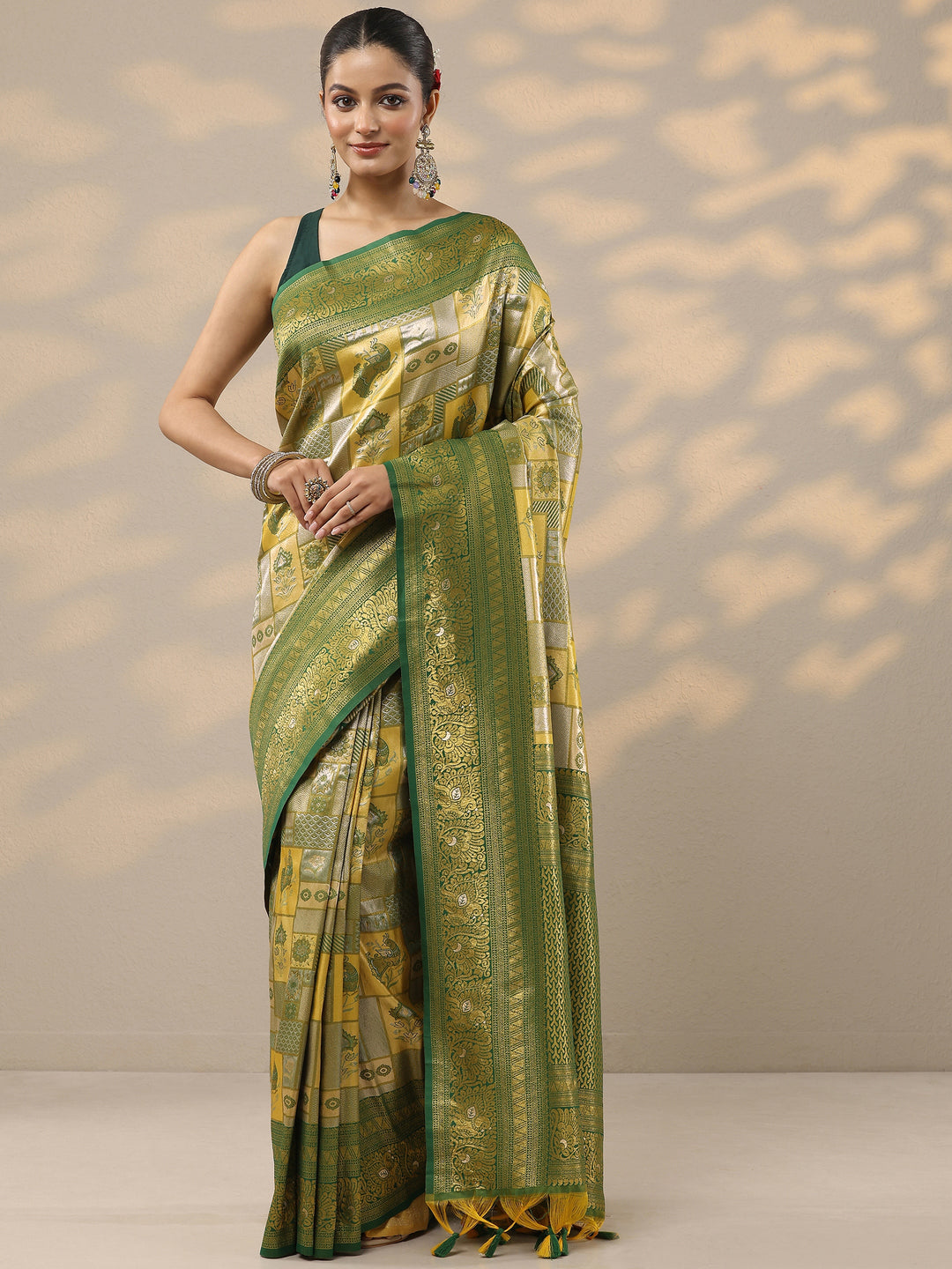 Yellow Woven Design Silk Blend Saree With Unstitched Blouse Piece