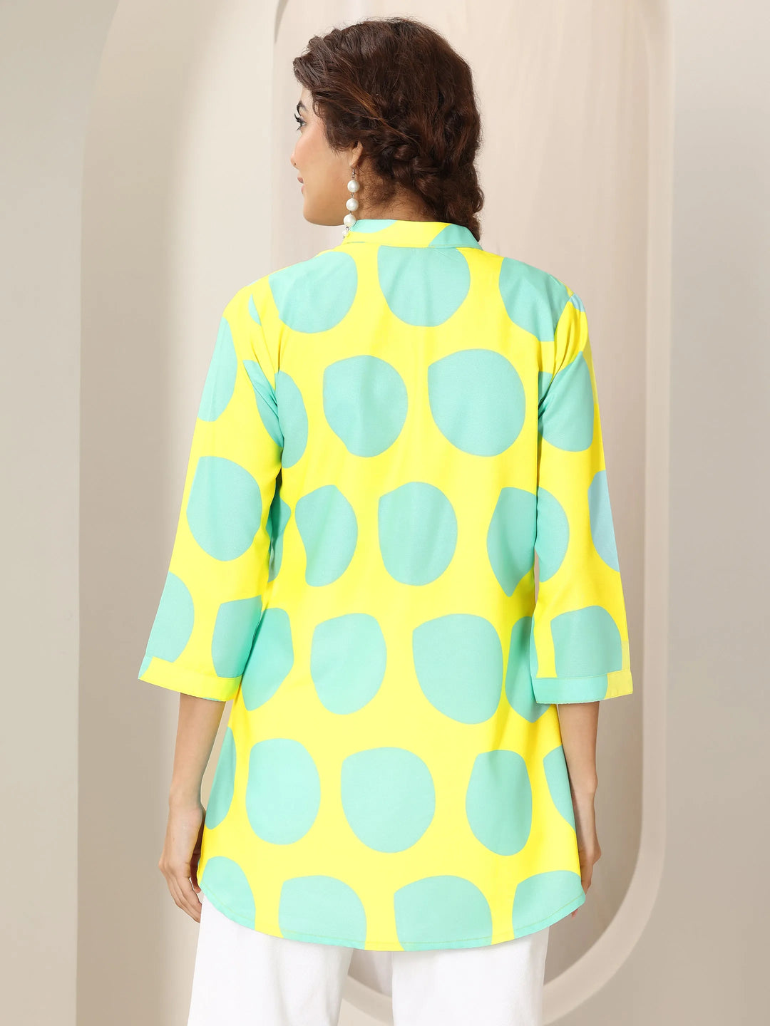 Yellow Printed Rayon straight Short Kurti