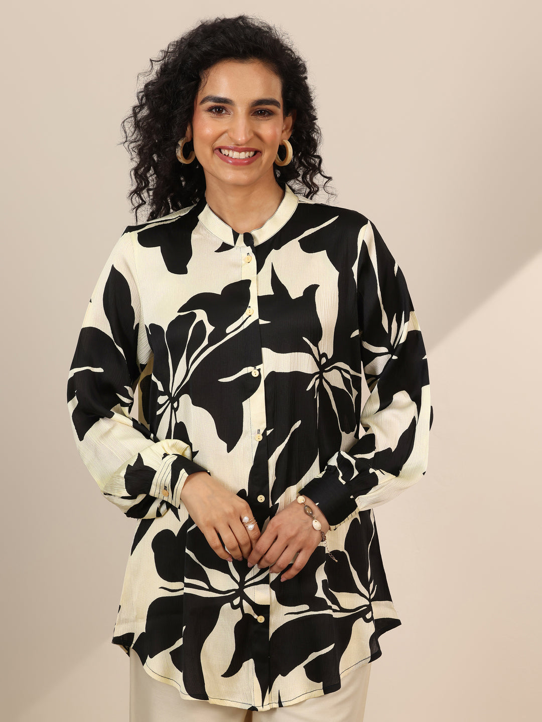 Off White Printed Silk Blend Straight Tunic