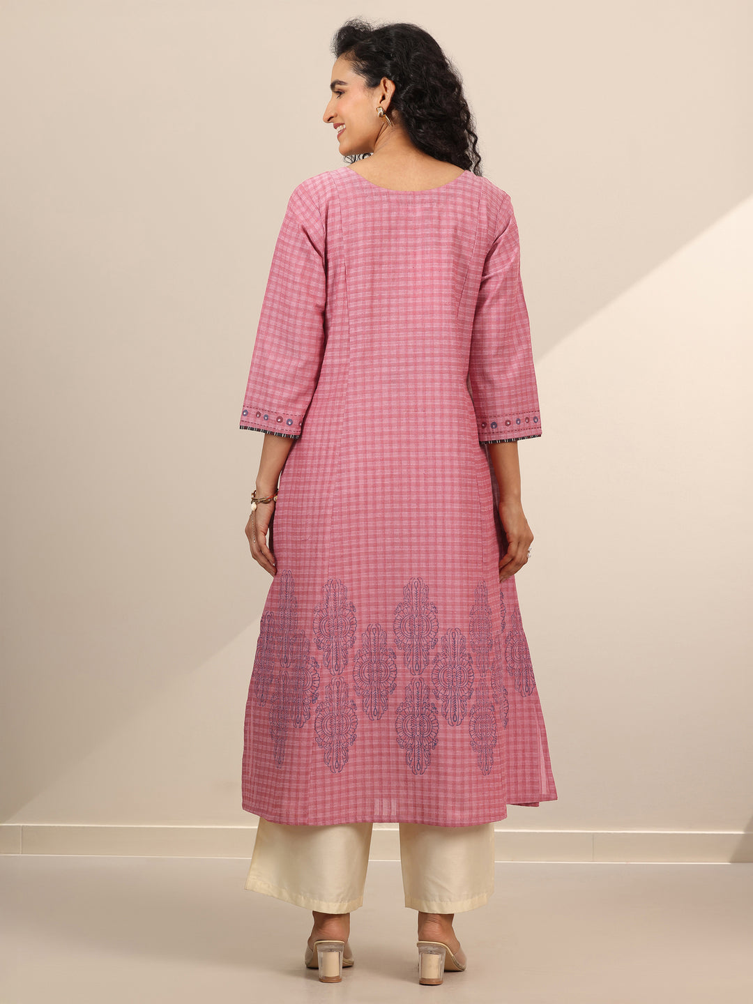 Coral Printed Cotton Blend A-Line Kurta