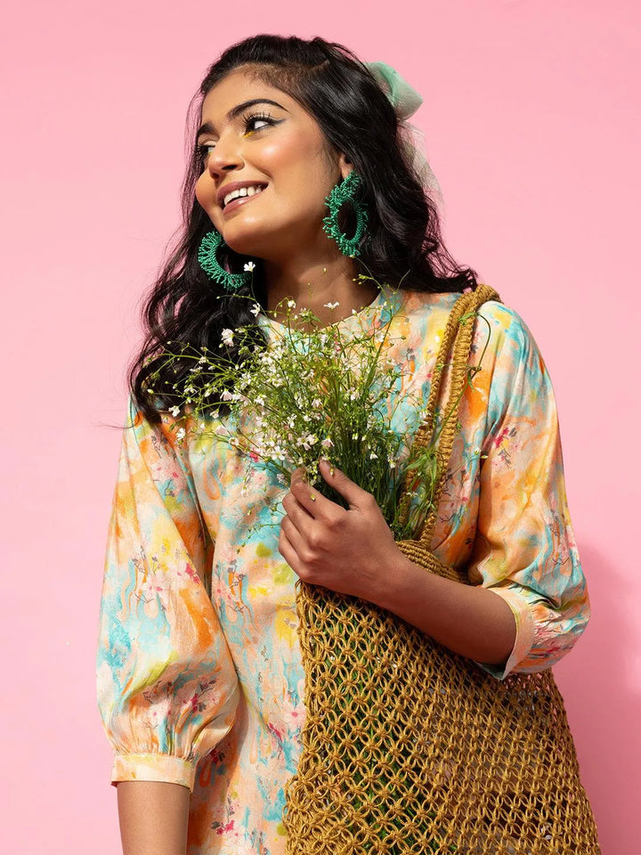 Multicoloured Printed Silk Blend Co-Ords - Libas