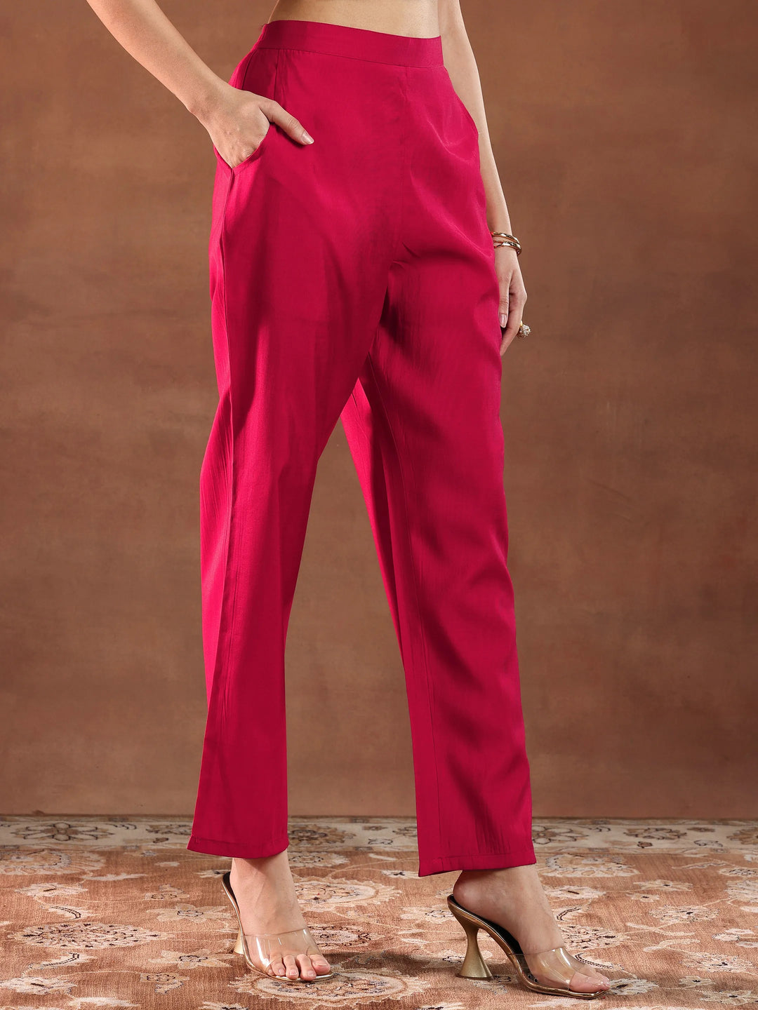 Red Embroidered Silk Blend Straight Suit With Dupatta-color issue