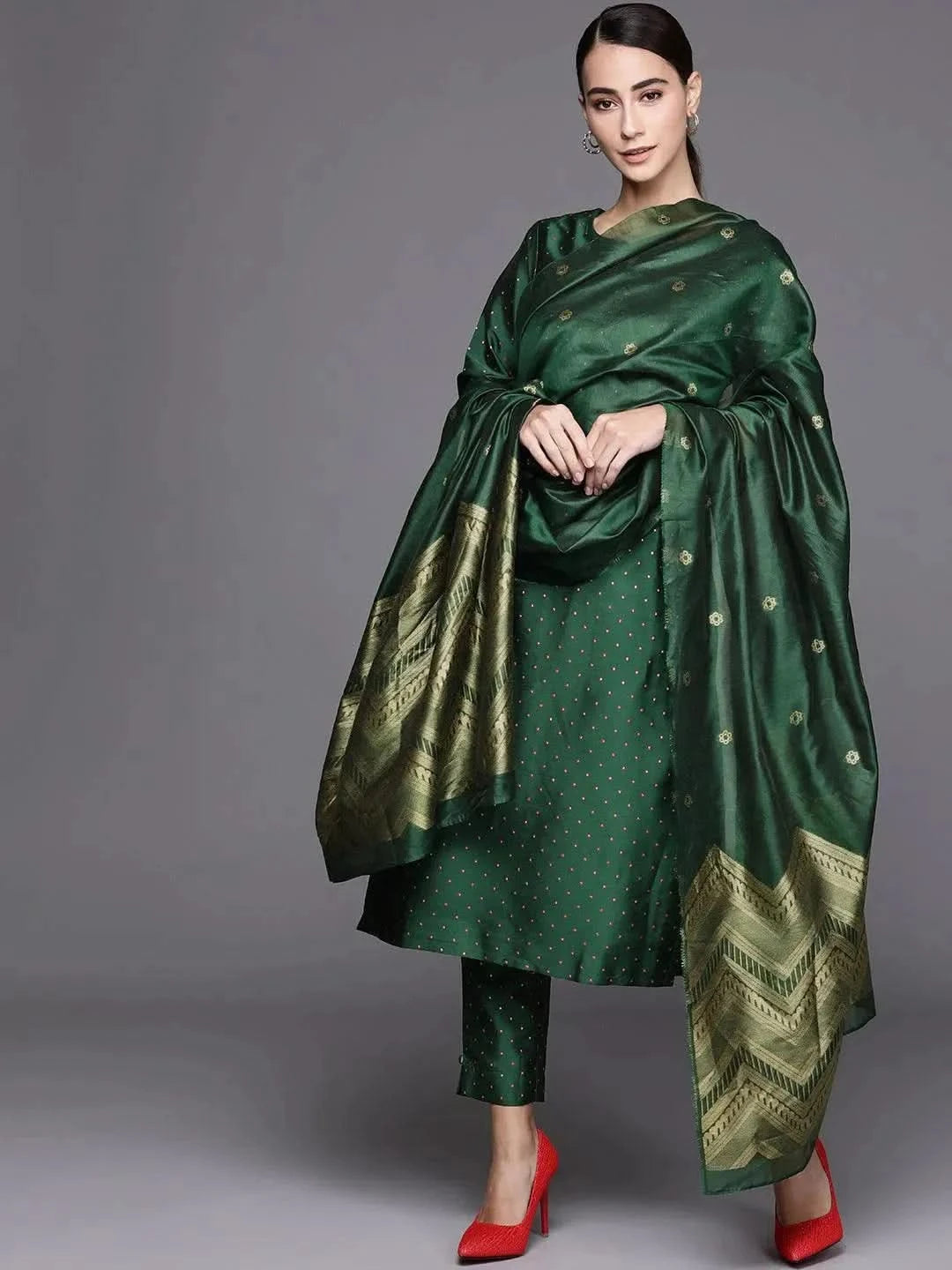 Buy Green Self Design Art Silk Suit Set - 20200O-XS | Libas Ethnic Wear Online
Buy Green Self Design Art Silk Suit Set - 20200O-XS | Libas Ethnic Wear Online