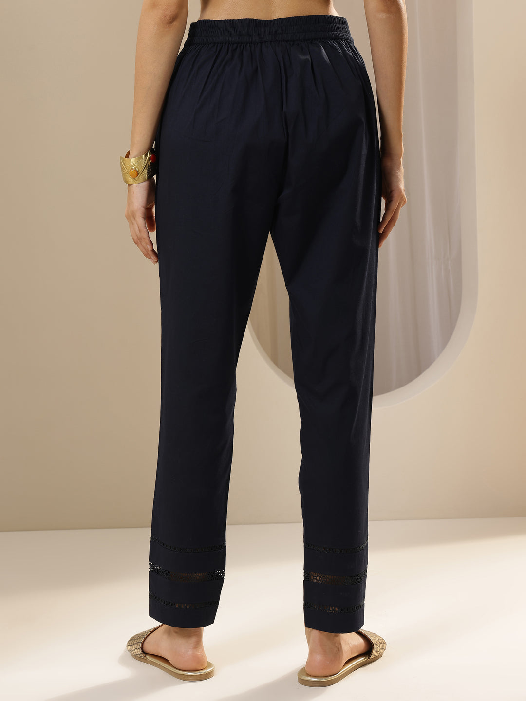 Blue Solid Cotton Trousers