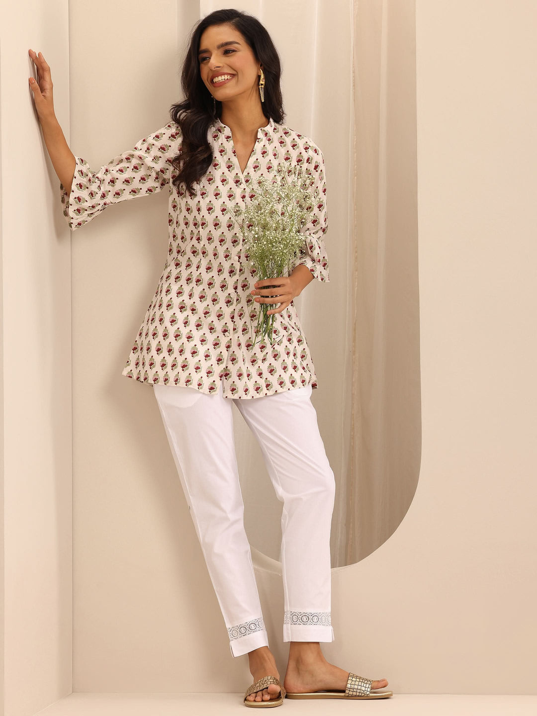 White Solid Cotton Trousers
