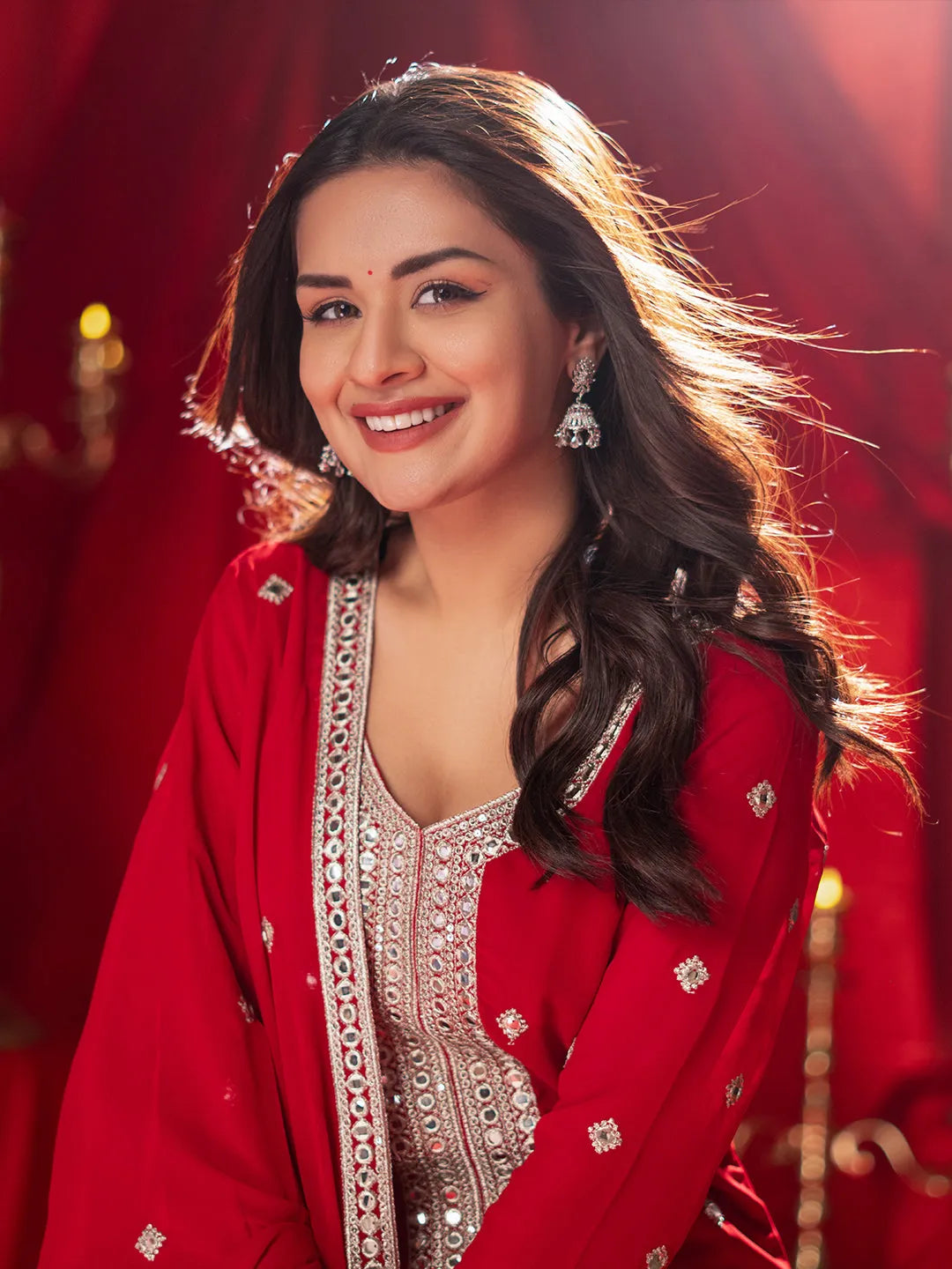 Buy Surkh Libas Art Red Embroidered Georgette Straight Suit With