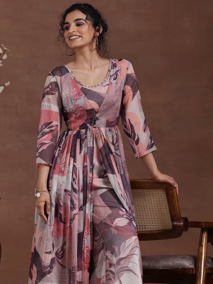Grey Printed Chiffon Co-Ords - Libas