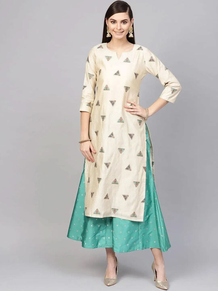 Beige Embroidered Polyester Kurta Set - Libas