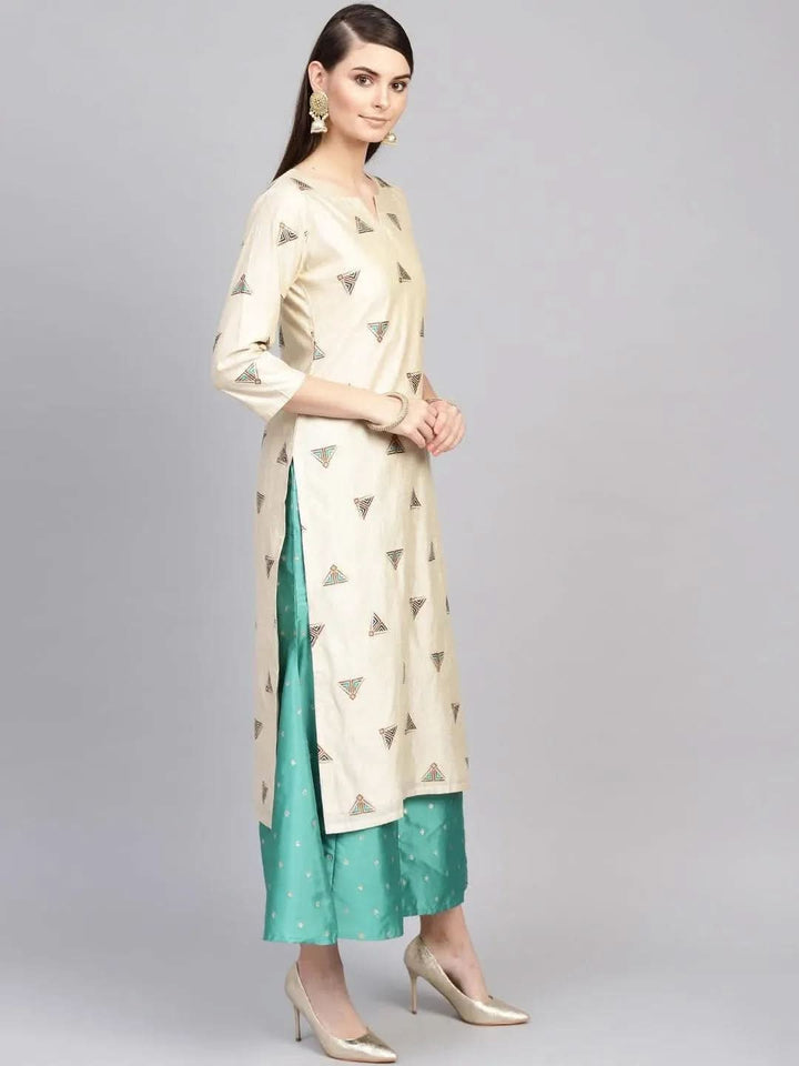 Beige Embroidered Polyester Kurta Set - Libas