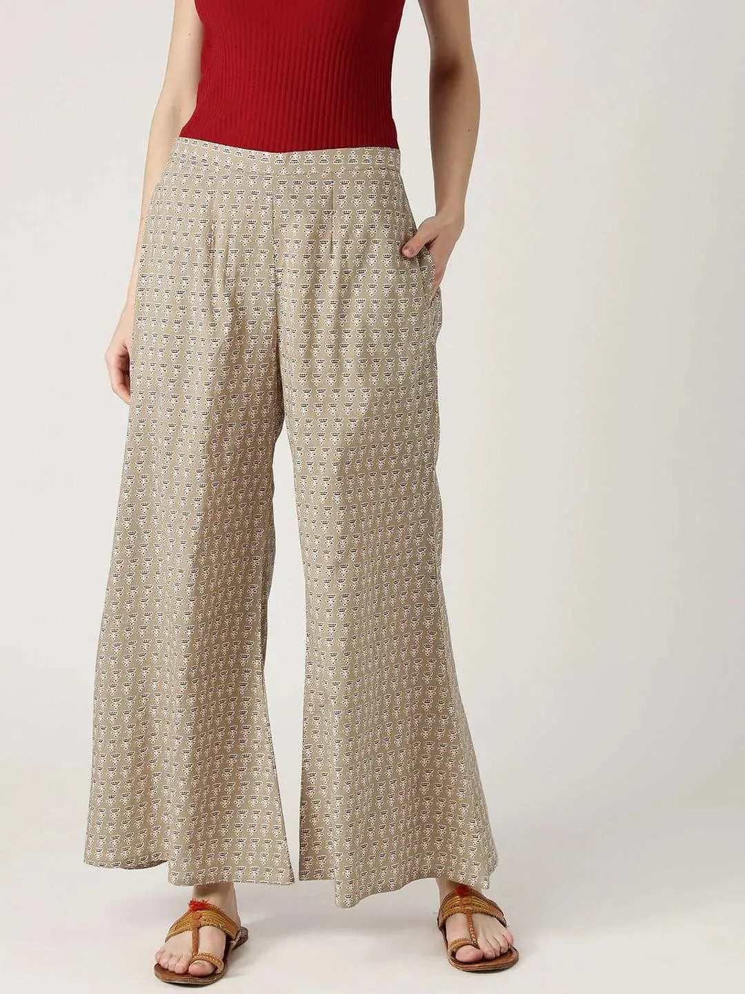 Beige Printed Cotton Palazzos
Beige Printed Cotton Palazzos