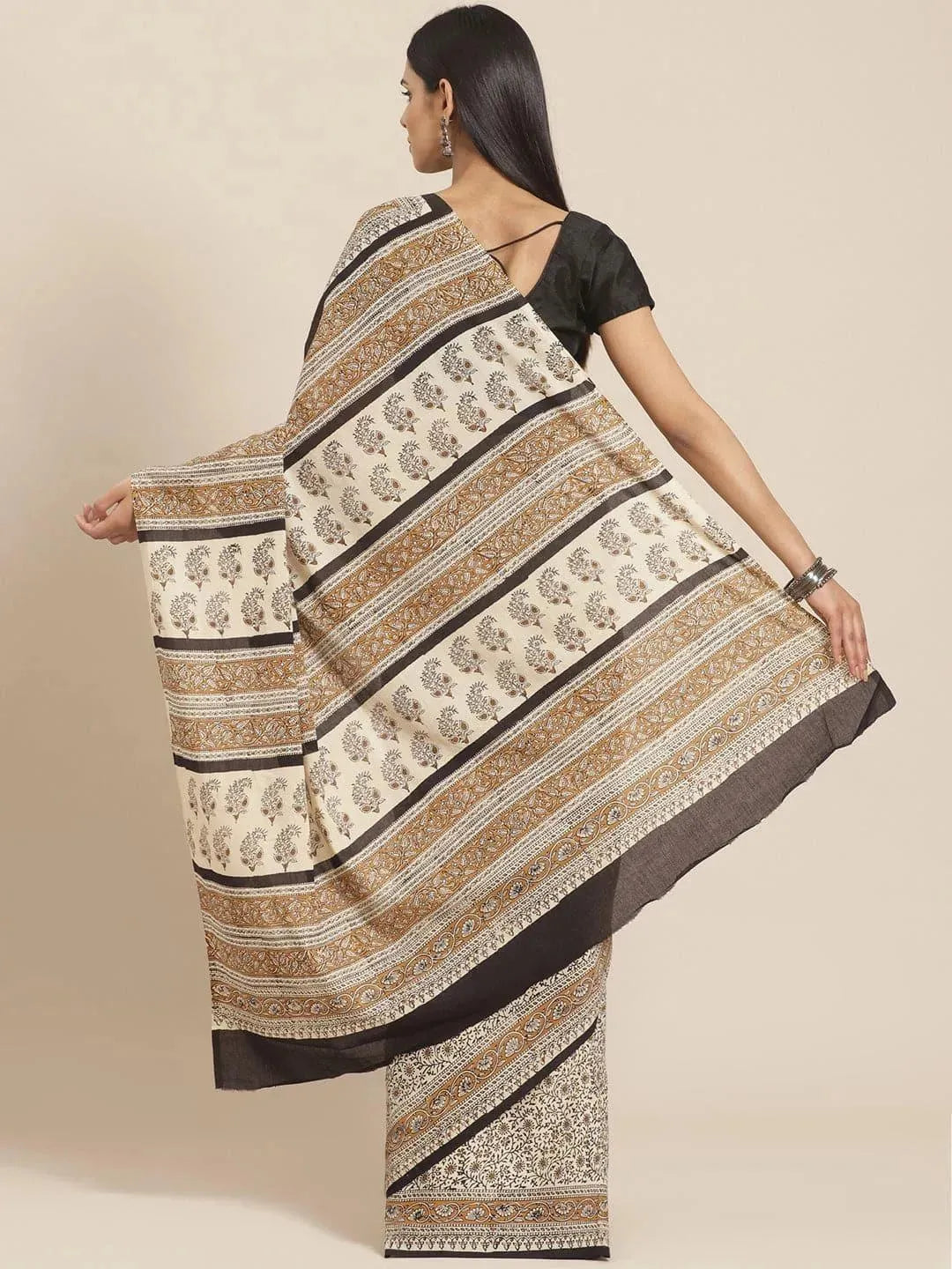 Beige Printed Cotton Saree 
Beige Printed Cotton Saree