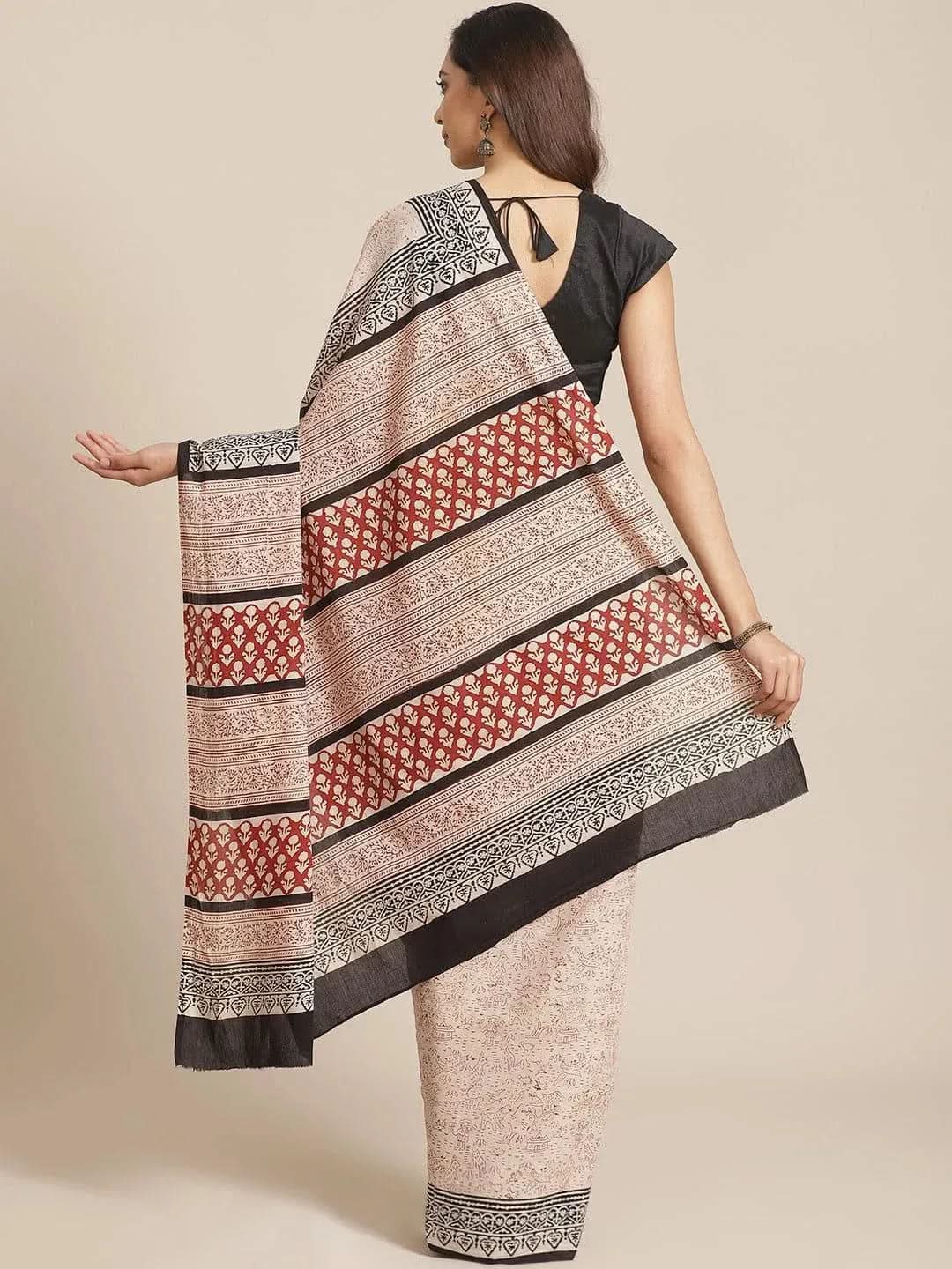 Beige Printed Cotton Saree 
Beige Printed Cotton Saree