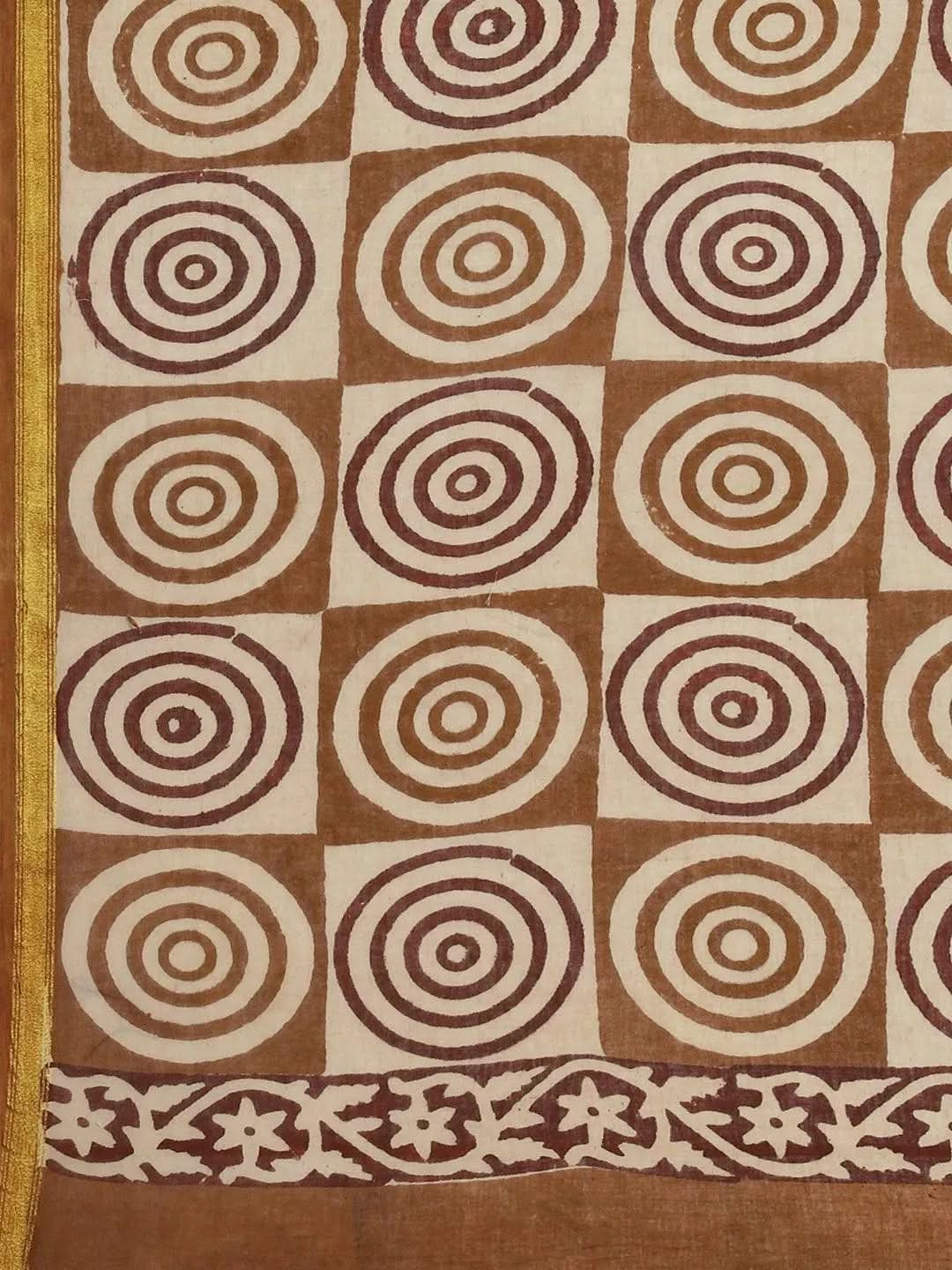 Beige Printed Cotton Saree - Libas