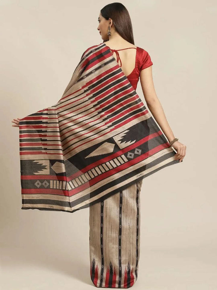 Beige Printed Cotton Silk Saree - Libas
