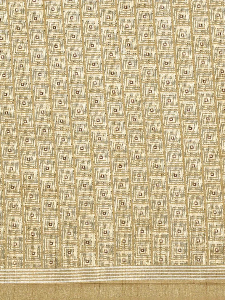 Beige Printed Cotton Silk Saree - Libas