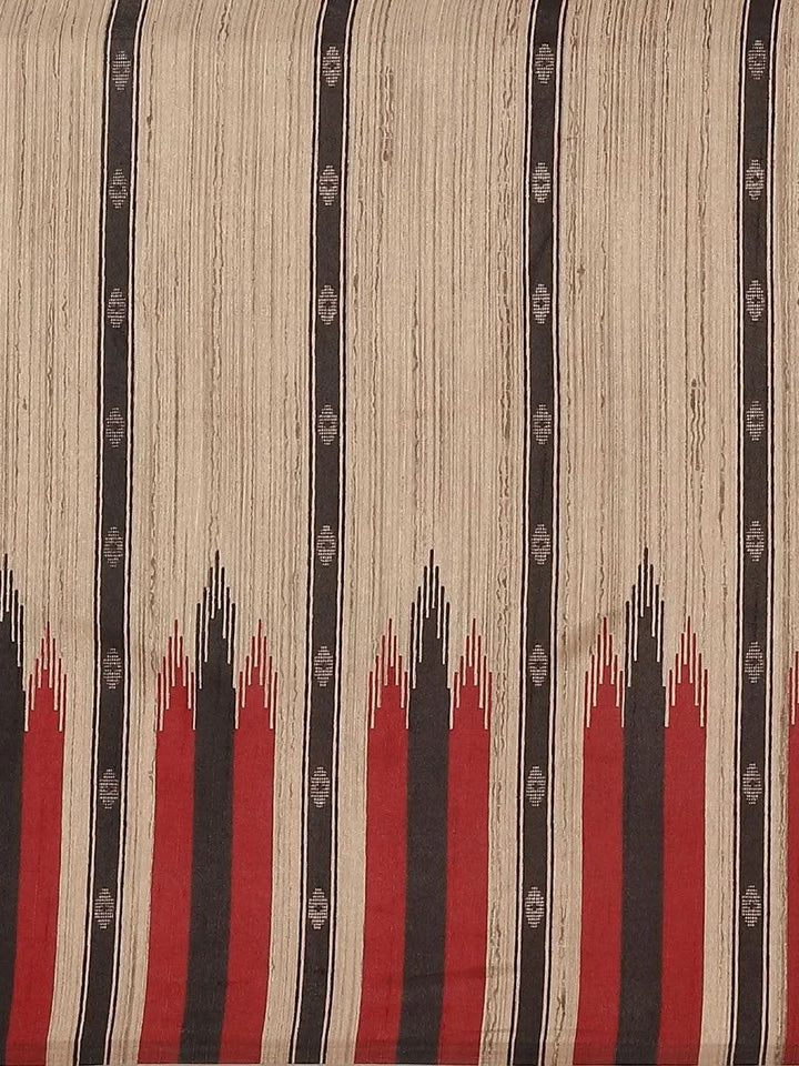 Beige Printed Cotton Silk Saree - Libas