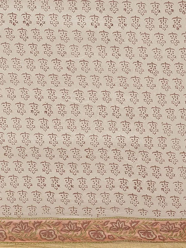 Beige Printed Cotton Silk Saree - Libas