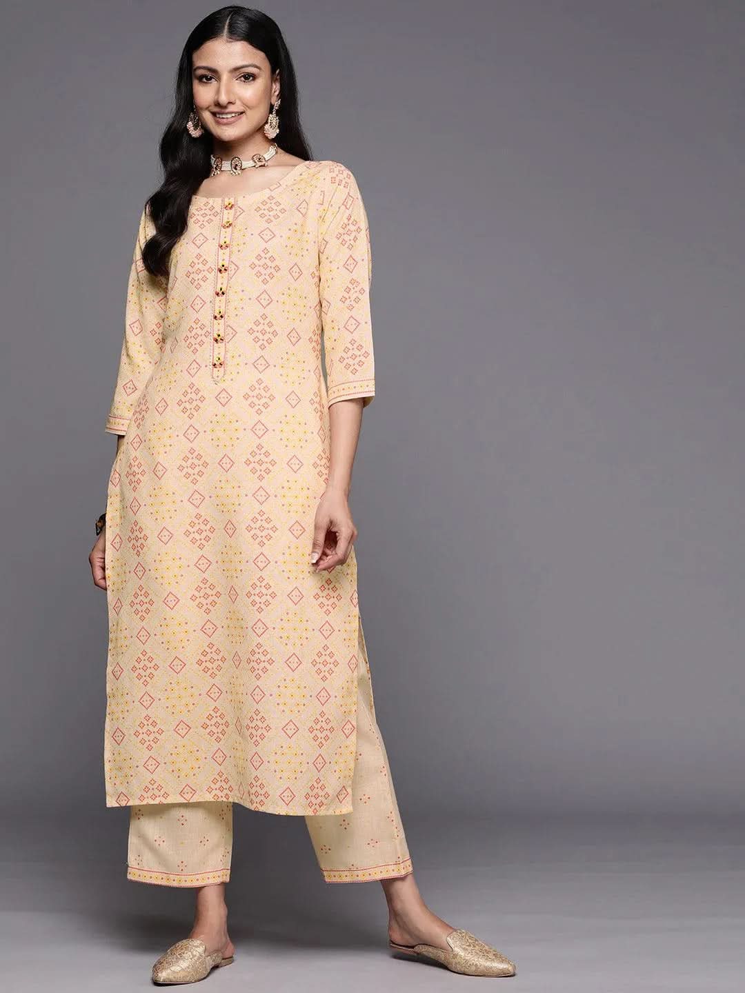 Beige Printed Cotton Straight Kurta With Trousers
Beige Printed Cotton Straight Kurta With Trousers