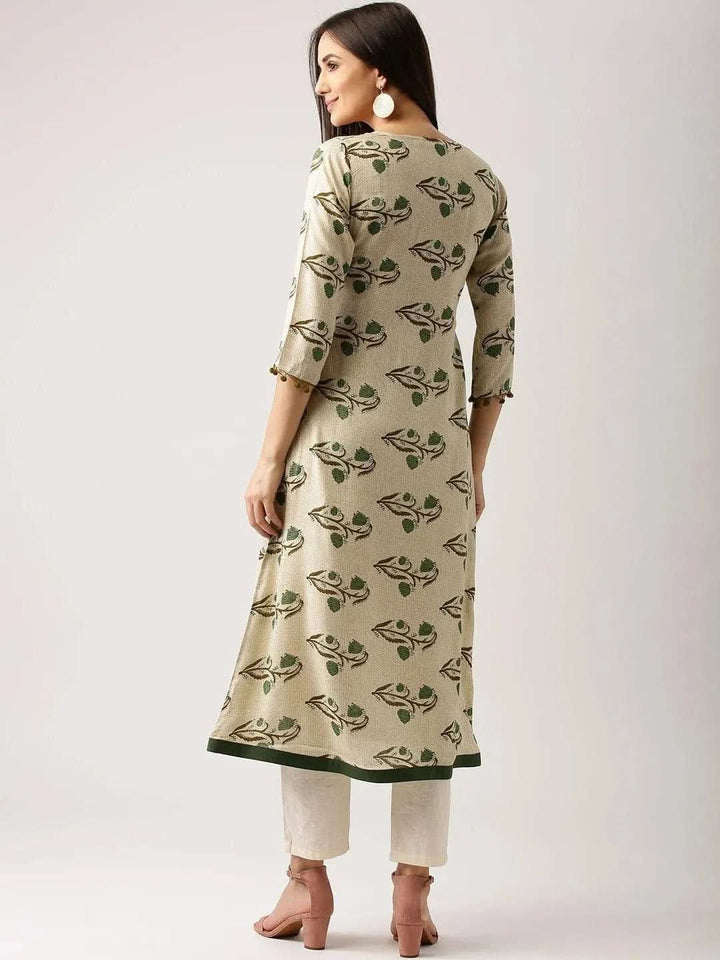 Beige Printed Rayon Kurta - Libas
