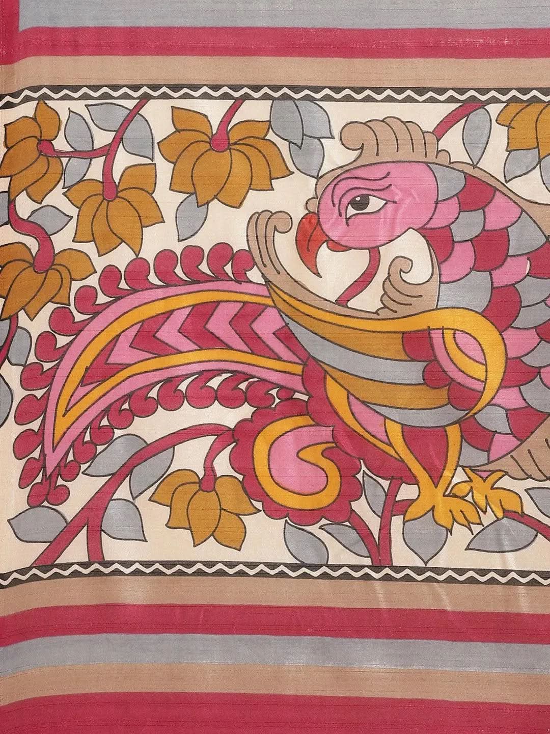 Beige Printed Silk Blend Saree - Libas