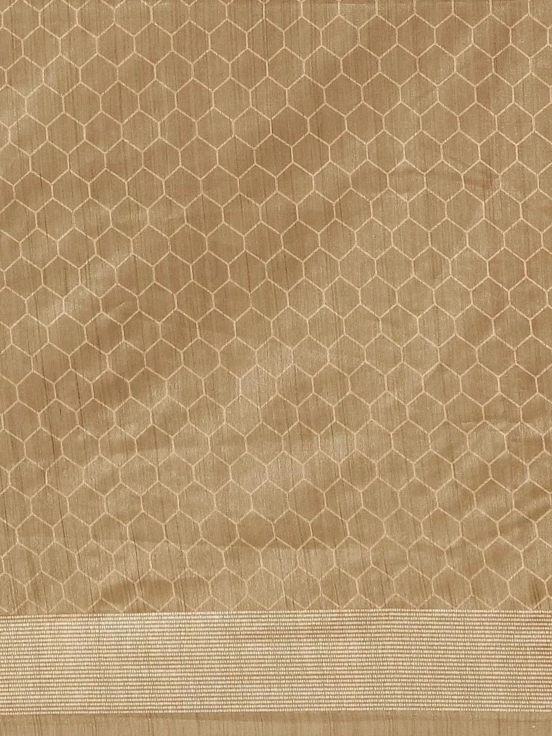 Beige Printed Silk Saree - Libas