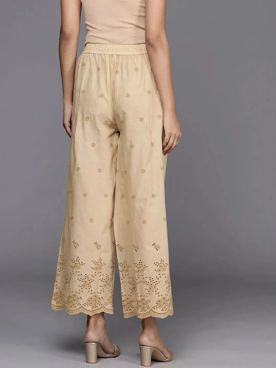 Beige Self Design Cotton Palazzos
Beige Self Design Cotton Palazzos