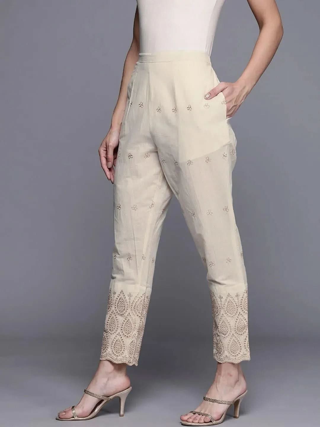 Buy Beige Self Design Cotton Trousers - PL909O-S | Libas Ethnic Wear Online 
Buy Beige Self Design Cotton Trousers - PL909O-S | Libas Ethnic Wear Online