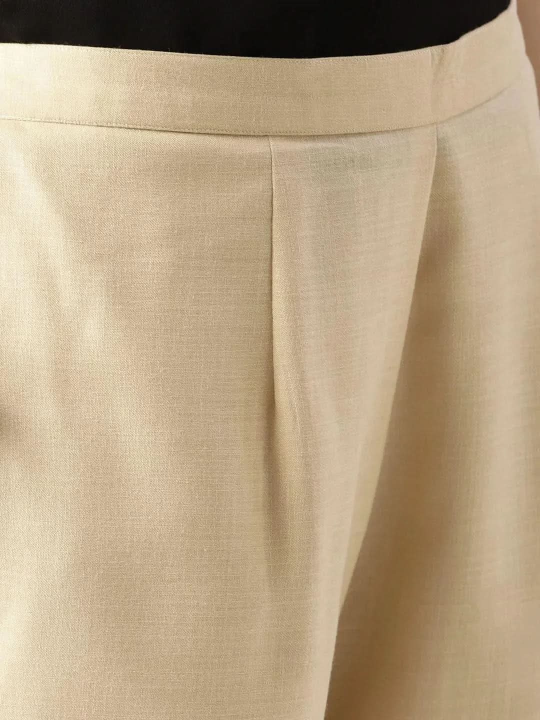 Beige Solid Cotton Palazzos - Libas