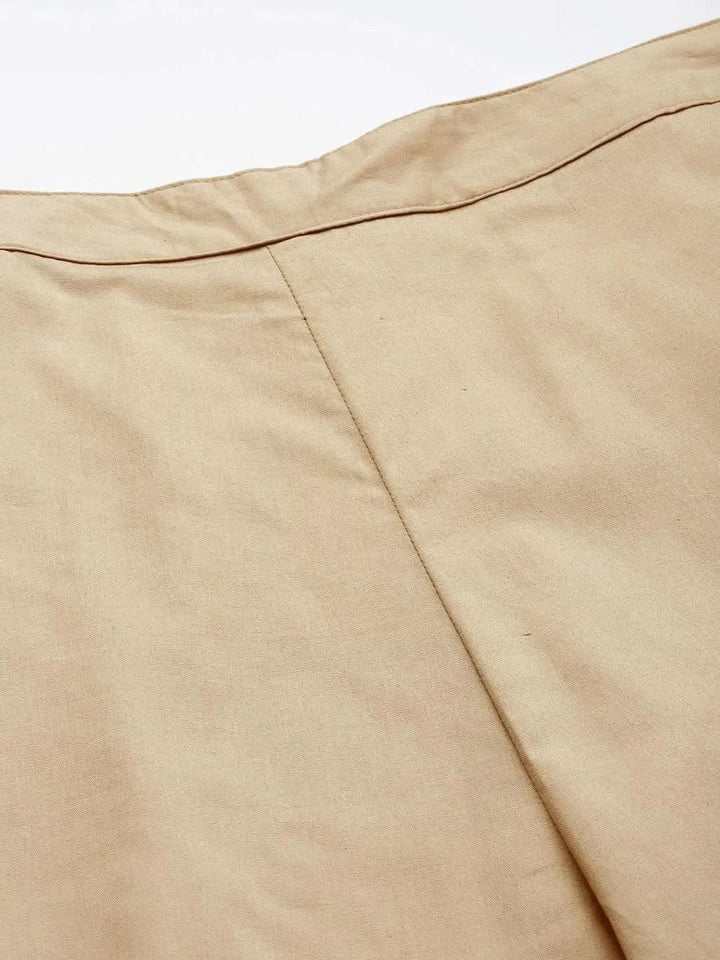 Beige Solid Cotton Trousers - Libas