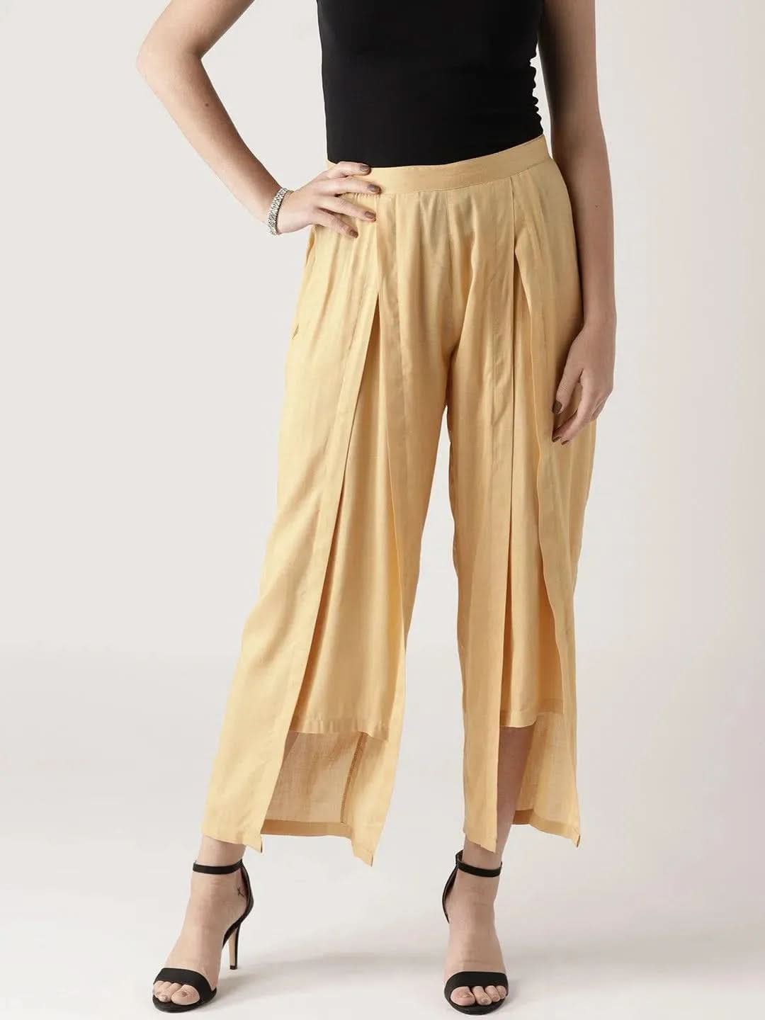 Beige Solid Rayon Palazzos - Libas