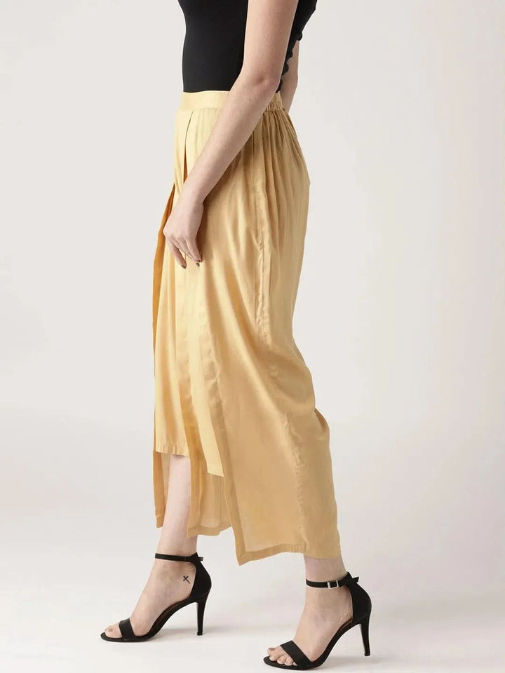 Beige Solid Rayon Palazzos - Libas
