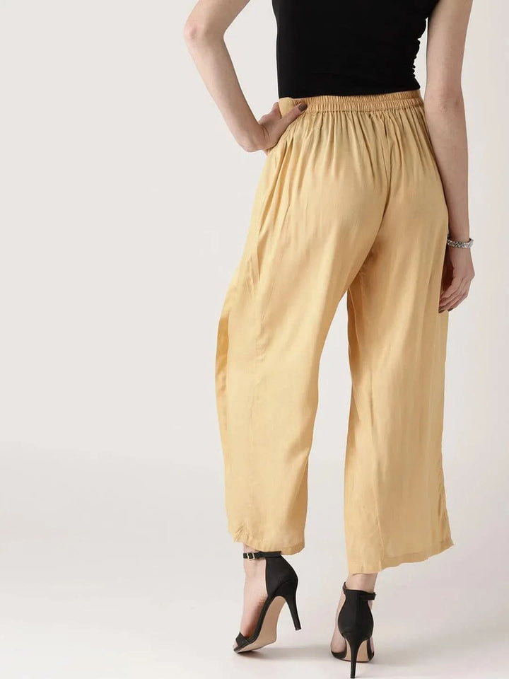 Beige Solid Rayon Palazzos - Libas