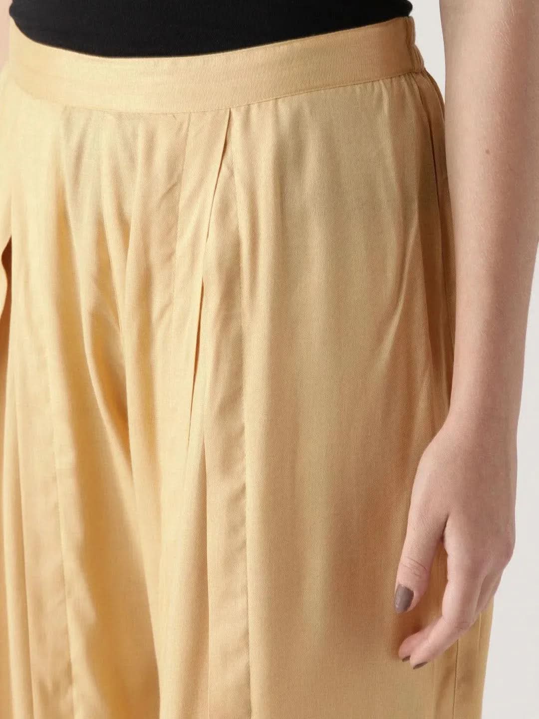 Beige Solid Rayon Palazzos - Libas