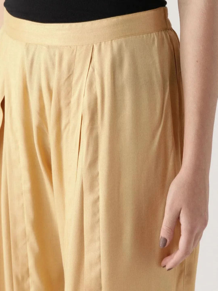 Beige Solid Rayon Palazzos - Libas