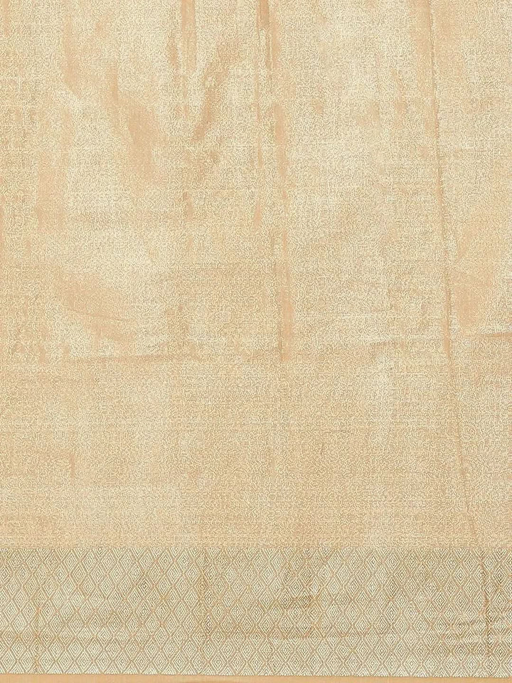 Beige Solid Silk Blend Saree - Libas