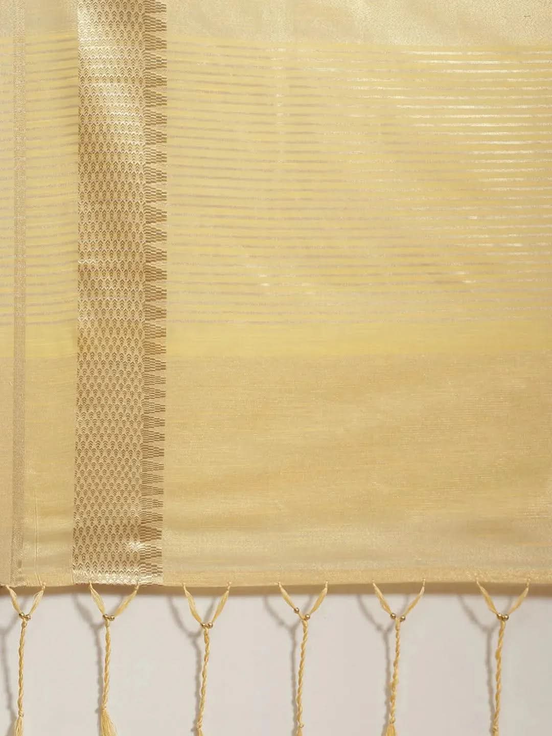 Beige Solid Silk Blend Saree - Libas