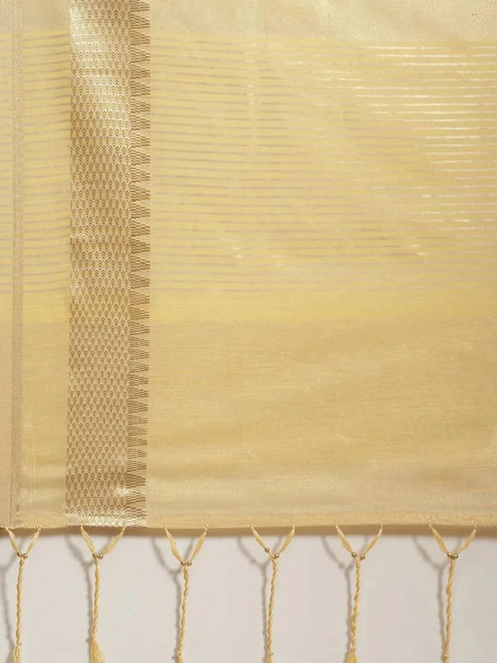 Beige Solid Silk Blend Saree - Libas