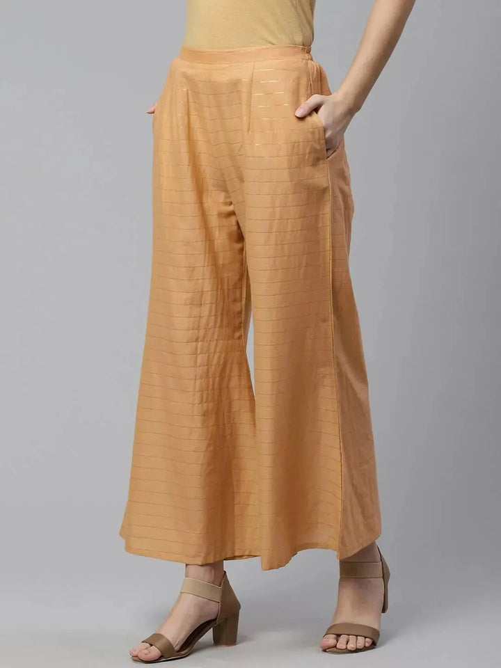 Beige Striped Cotton Palazzos - Libas