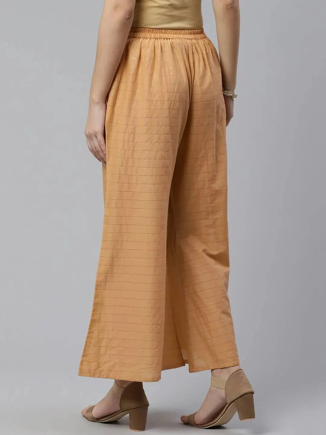 Beige Striped Cotton Palazzos - Libas